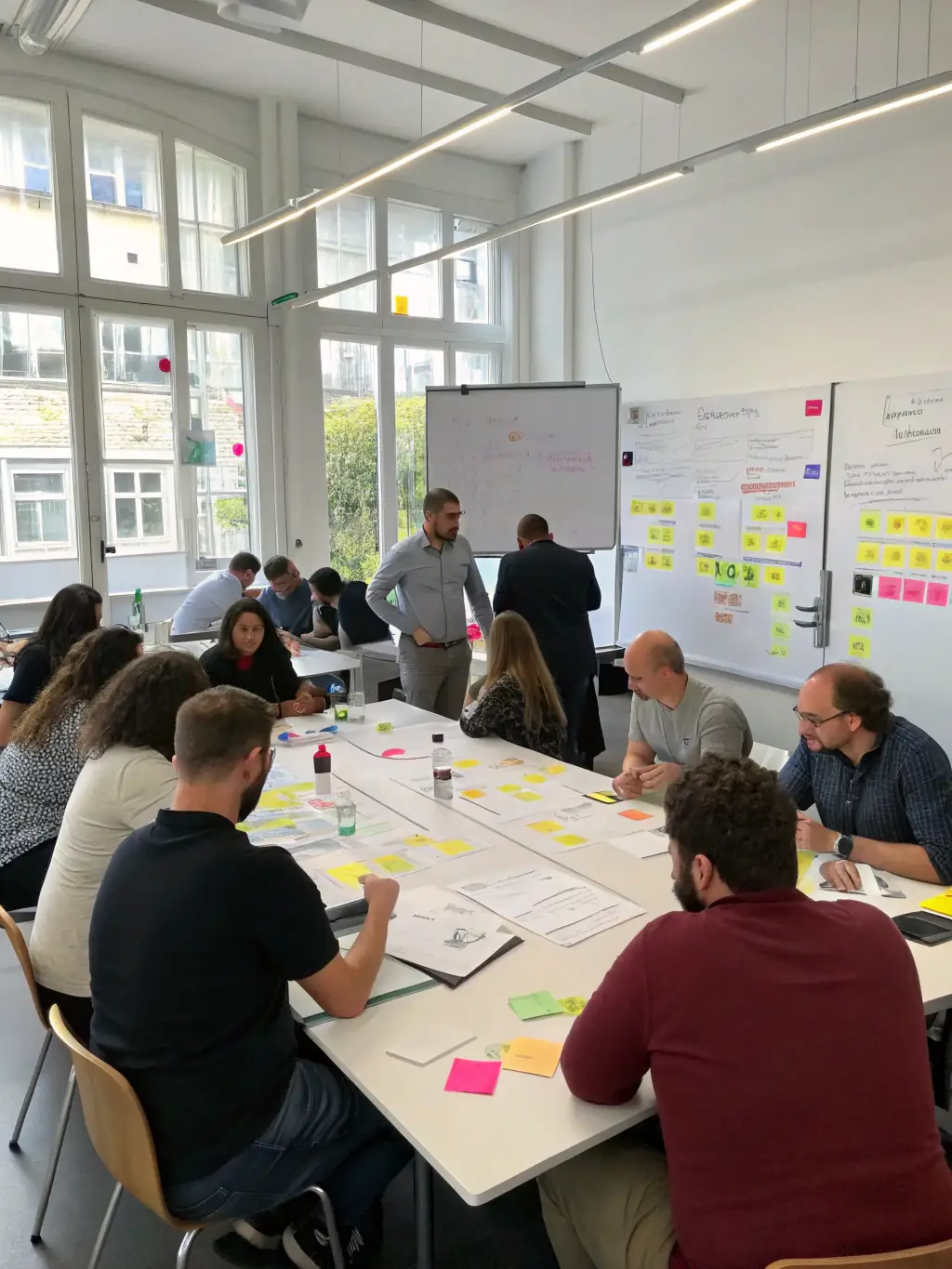 A diverse group of innovators collaborating on a blockchain project, symbolizing faster innovation in private UBI.